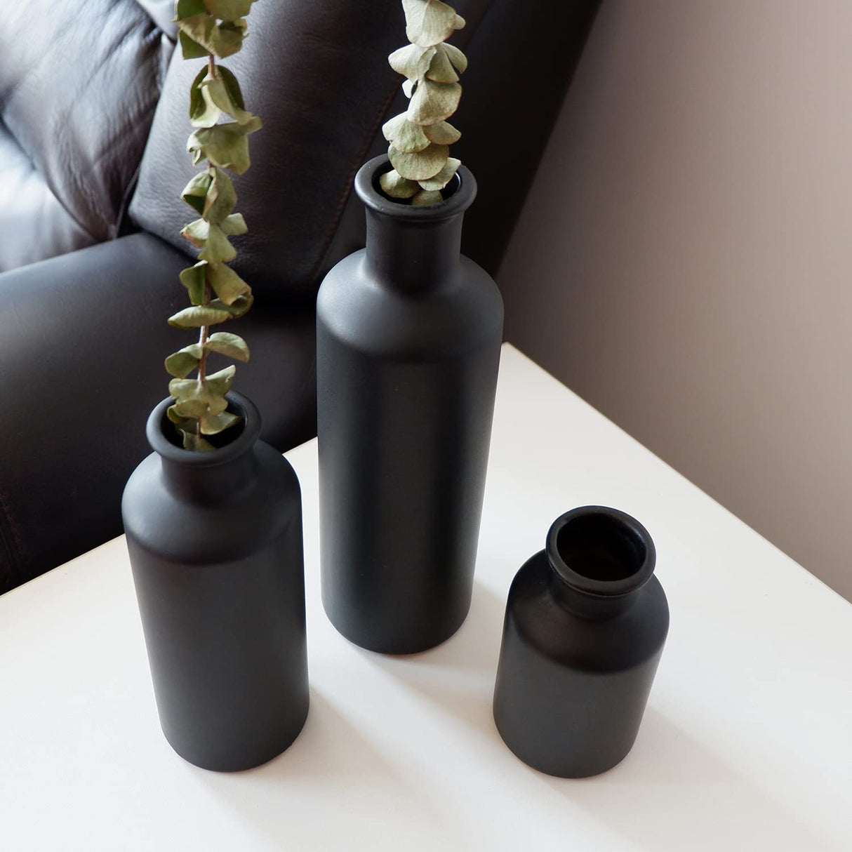 Matte Black Ceramic Vase Set, 3 Small Rustic Decorative Vases for Modern Farmhouse Office Home Decor, Living Room Centerpieces Decoration for Table Mantel Entryway Shelves Decor Egobasic