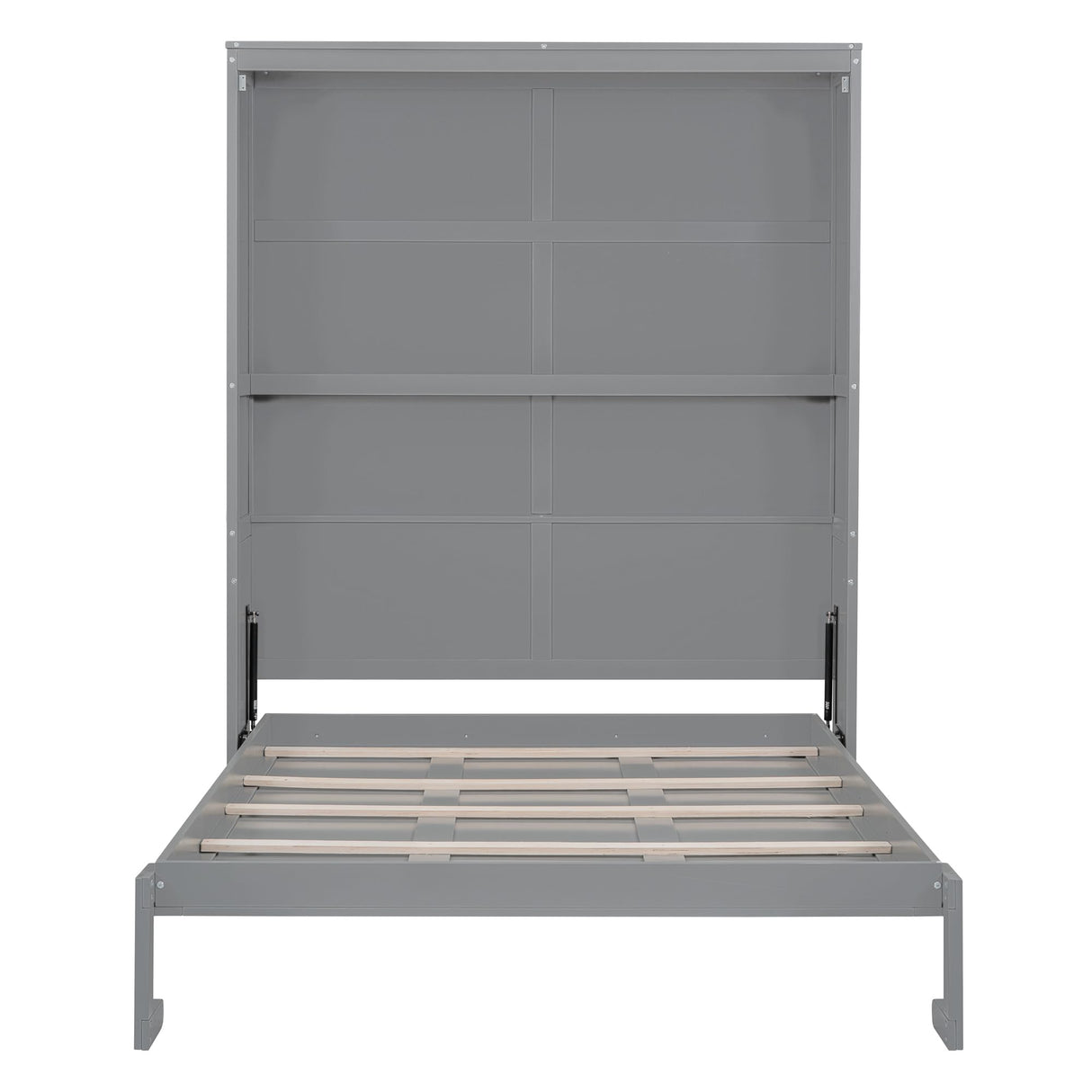 Merax Queen Size Murphy Bed, Wood Queen Murphy Cabinet Bed with Shelves, Wall Bed for Home Office or Small Room, Gray Merax