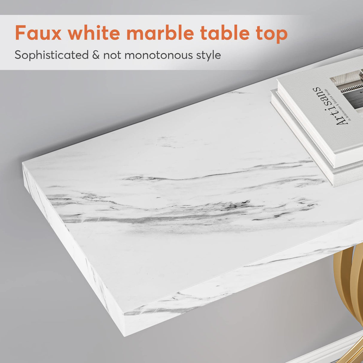 Tribesigns Gold Entryway Table, Modern 39-Inch Console/Accent Table with Geometric Metal Legs, Faux Marble Narrow Wood Sofa Table, Foyer Table for Entrance, Living Room (Gold & White) Tribesigns