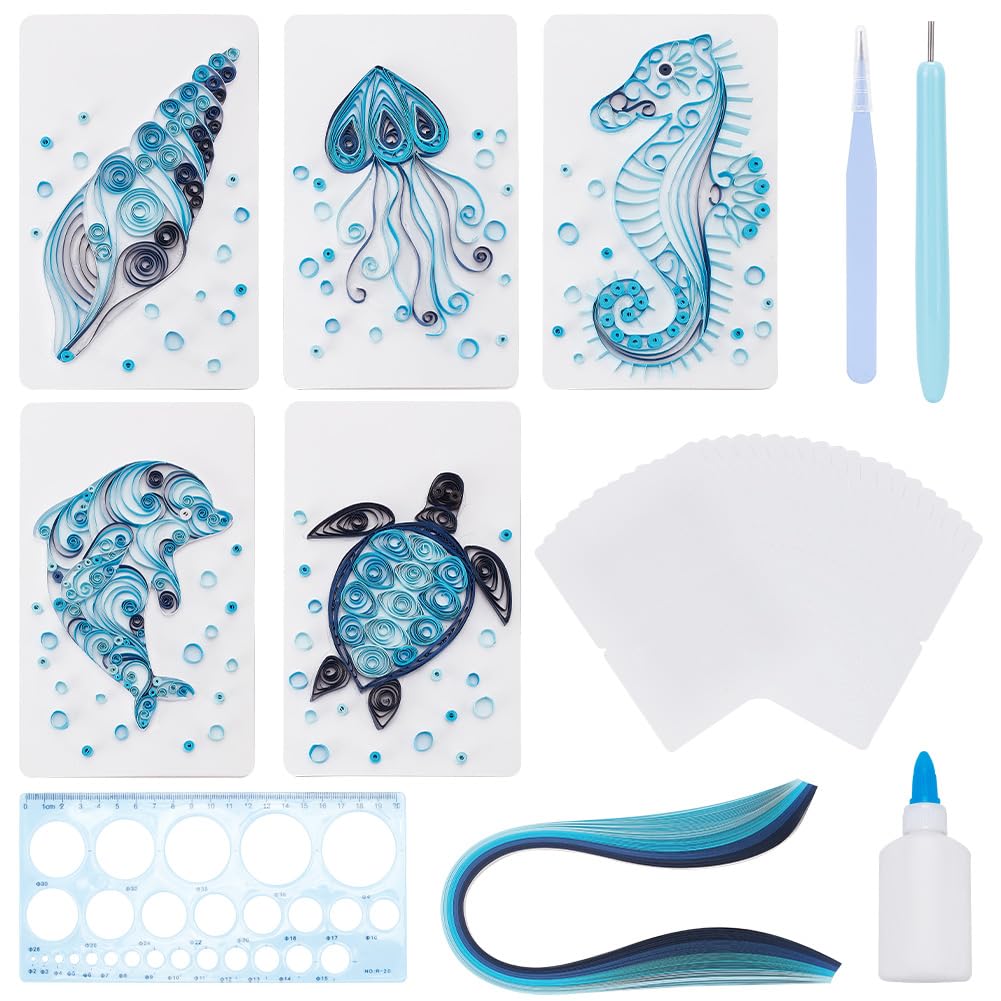 WEBEEDY Paper Quilling Kit 20 Sets DIY Sea Animals Paper Quilling Kit with Paper Quilling Strips Supplies Ocean Greeting Card Making Kits for Beginners DIY Handmade Crafts Home Room Wall Decor Gift WEBEEDY