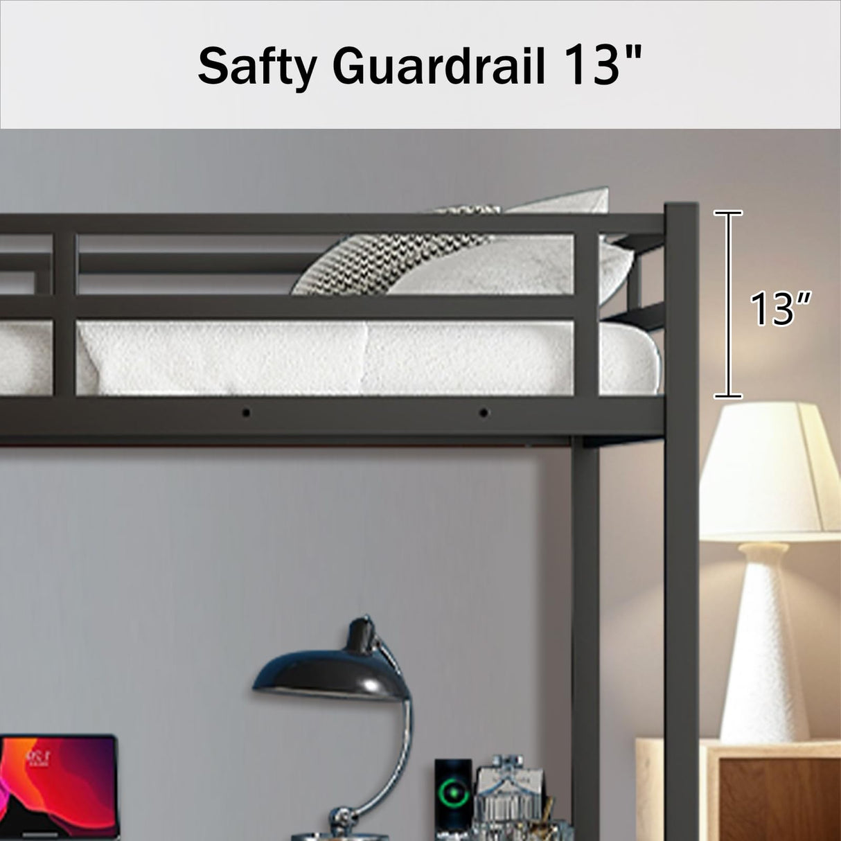 MAKIAAP Full Size Loft Bed with Desk and Wardrobe, Metal Heavy Duty Loft Bed Frames with Storage Stairs, LED Lights, Charging Station for Adults, Junior, Teens, Space Saving, Black (Full) MAKIAAP