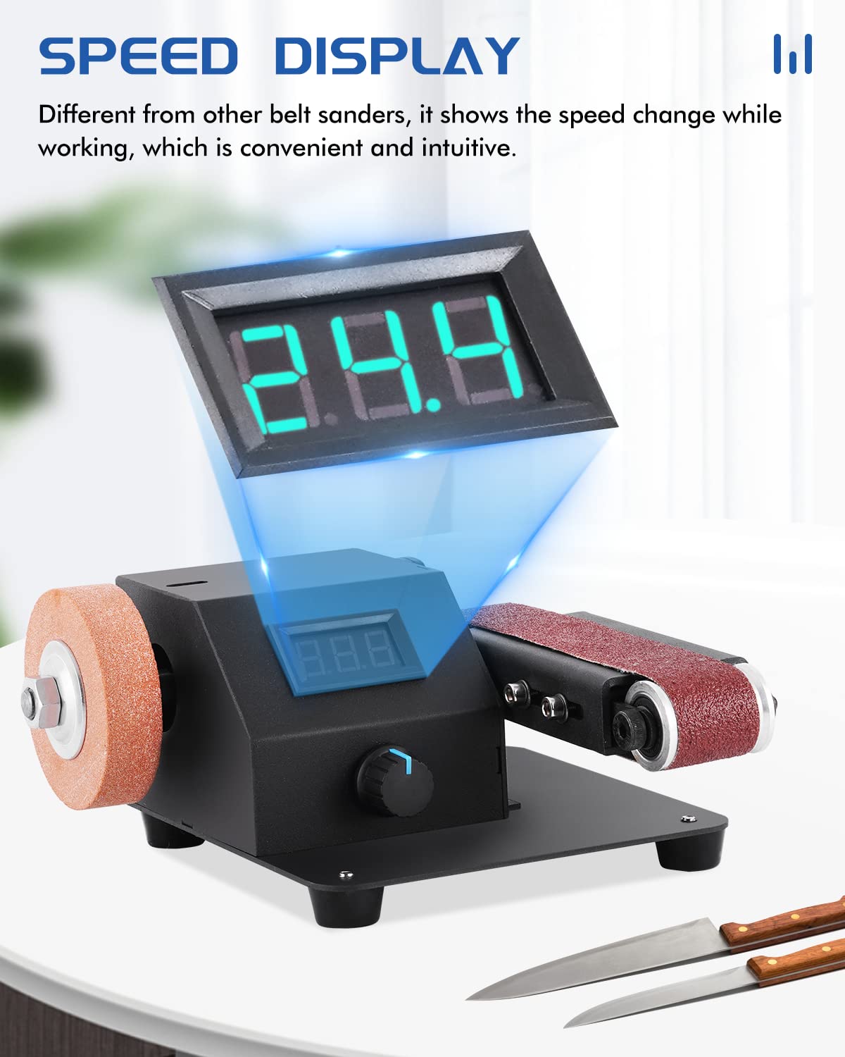 Mini Electric Belt Sander 1.2x15in Knife Sharpening Belt Sander Small Belt Sander for Knife Making Variable Speed with 15PCS Abrasive Belt for Wood MSFULLSEA