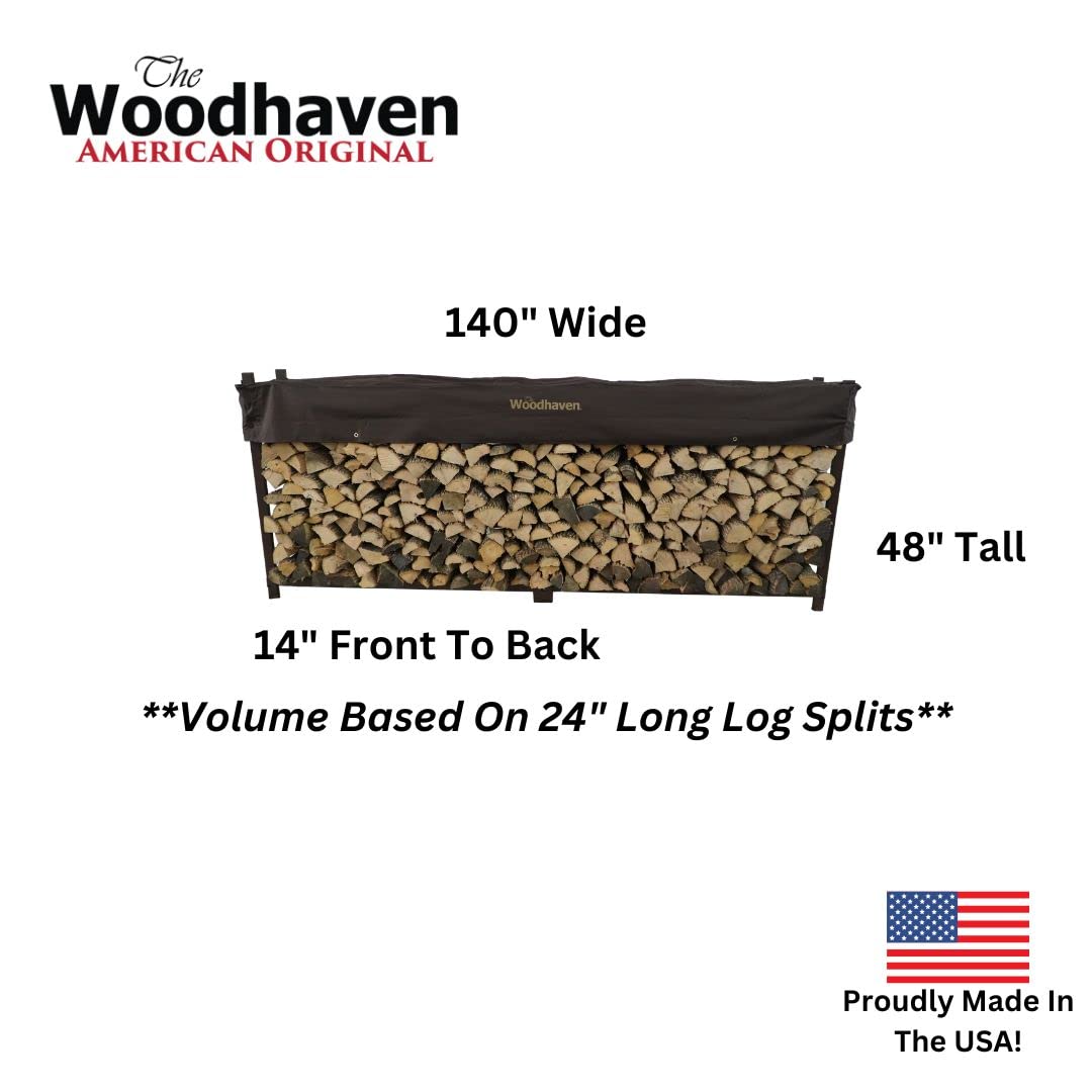 Woodhaven 10 Foot Brown Outdoor Firewood Rack With Optional Seasoning Cover - Made In USA - Holds 1/2 Plus Cord Of Firewood And Logs - Brown UV-Stable Powder Coat Finish (Cover) Woodhaven