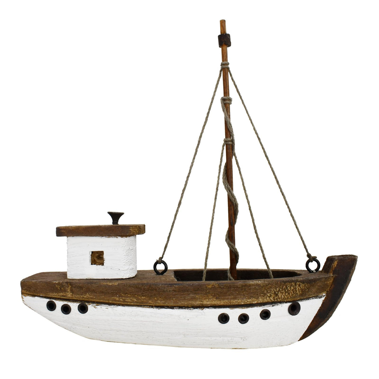 Morning View Wood Sail Boat Decor Nautical Sailing Ship Model Mini for Home Bathroom Shelf Table Centerpiece Coastal Beach Ocean Themed Lake House Decorations Seaside Marine 5.9 Inch Tall (Beige) Morning View