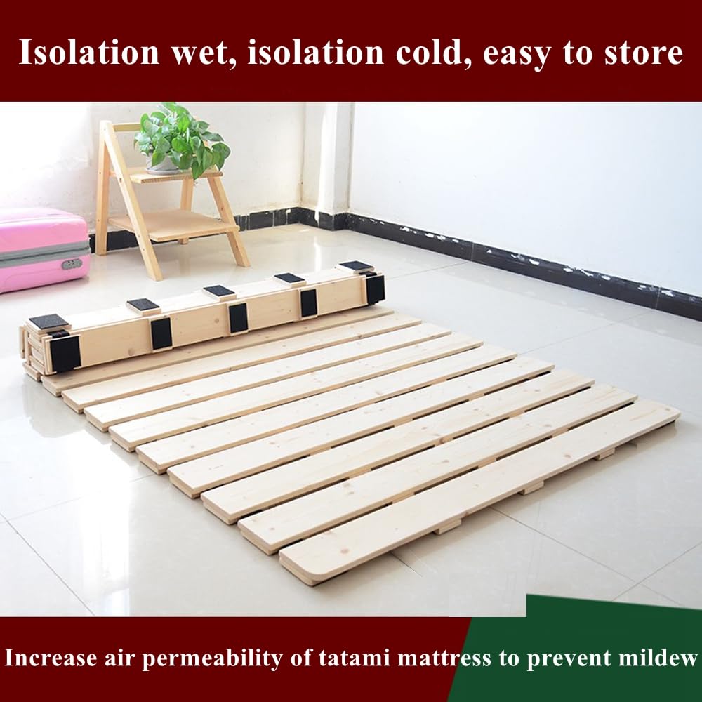 LOBOTOU Breathable Moisture-Proof Bed Plate, Guest Tatami Mat,Wood Roll-Type Slatted Bed Japanese Floor Futon Mattress, Floor Sleep Bedding (Queen) LOBOTOU