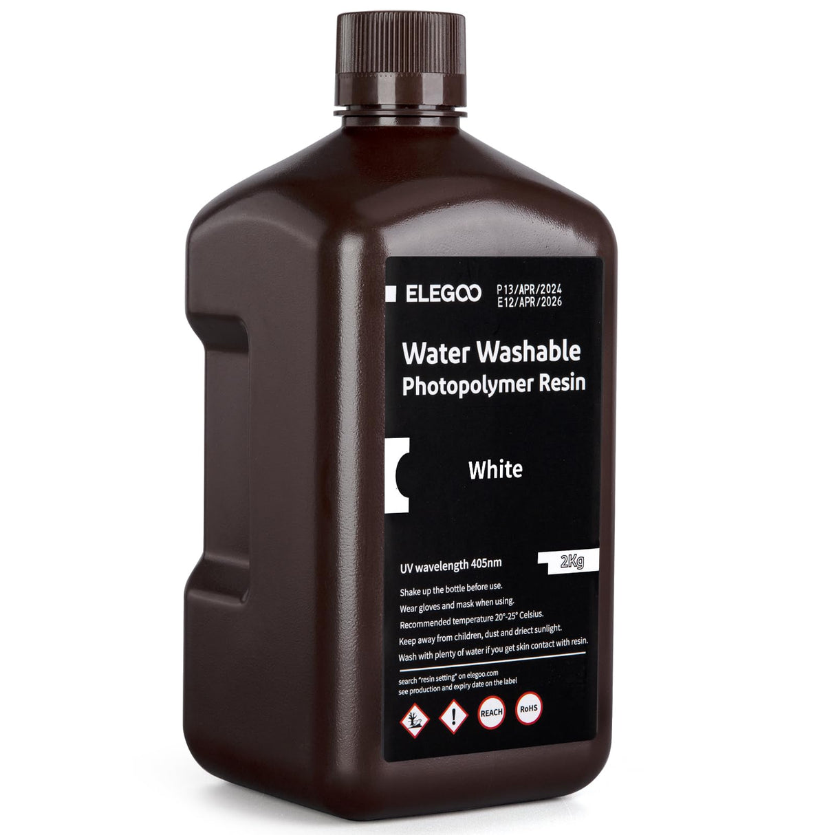 ELEGOO Water Washable 3D Printer Resin White 2KG, Low Shrinkage High Durability 395-405nm Fast Curing 3D Printing Liquid, High Strength and Toughness Resin for LCD/SLA/DLP Resin Printers ELEGOO