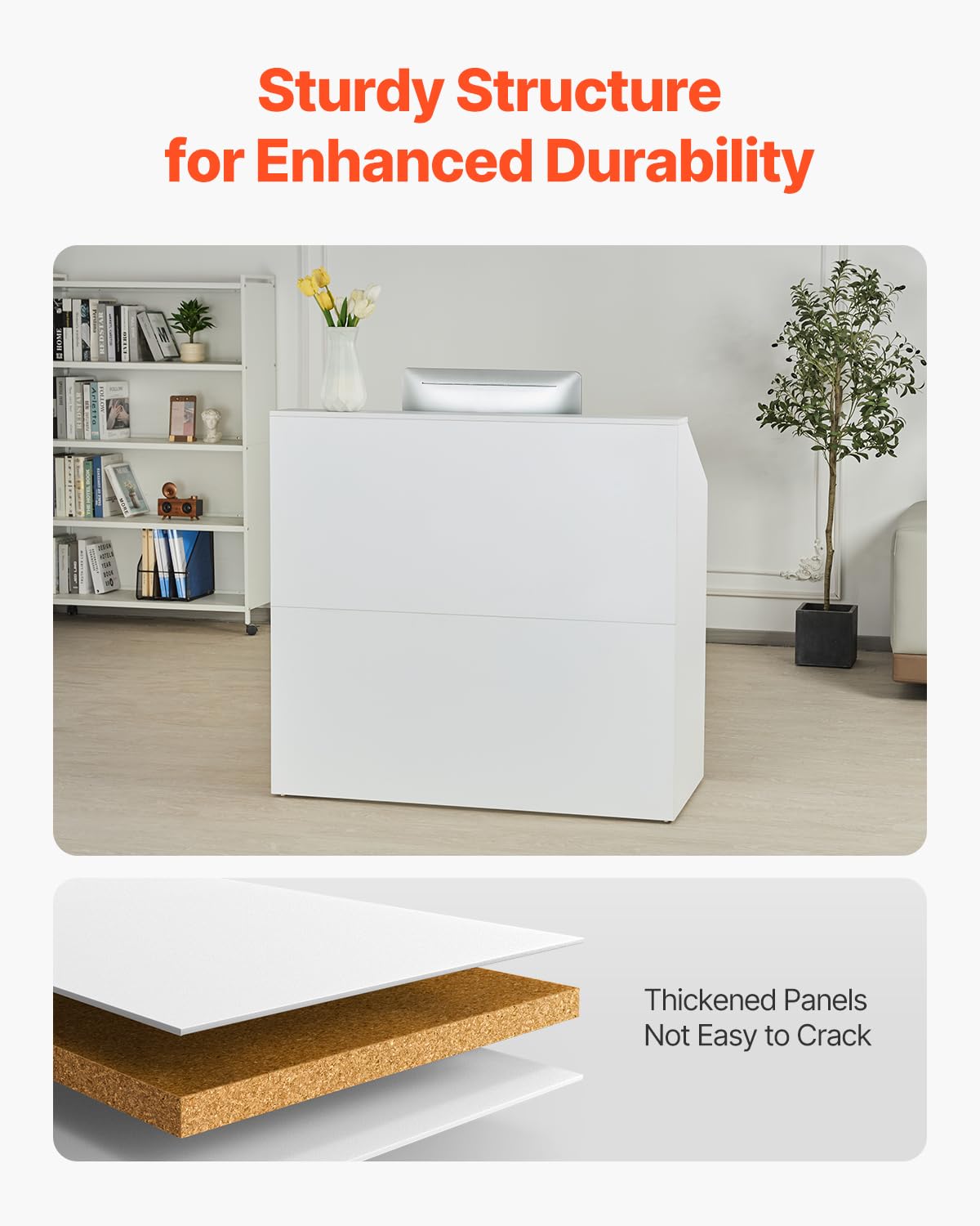 VEVOR Reception Desk, 46 Inch Rectangular Front Counter Table, Office Reception Desk, Retail Counter and Front Reception Counter, for Checkout, Lobby, Beauty Salon and Office, White VEVOR