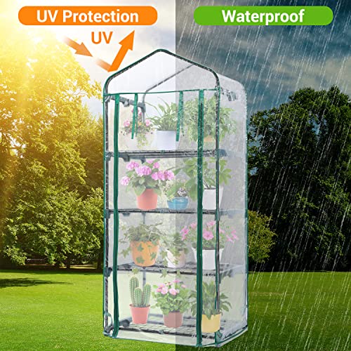 Mini Greenhouse for Outdoors Indoor: Ohuhu Small Green House with 4 Tier Shelves, Portable Plastic Greenhouses with Heavy Duty Transparent PVC Cover for Winter Garden Patio Backyard Porch Balcony Ohuhu