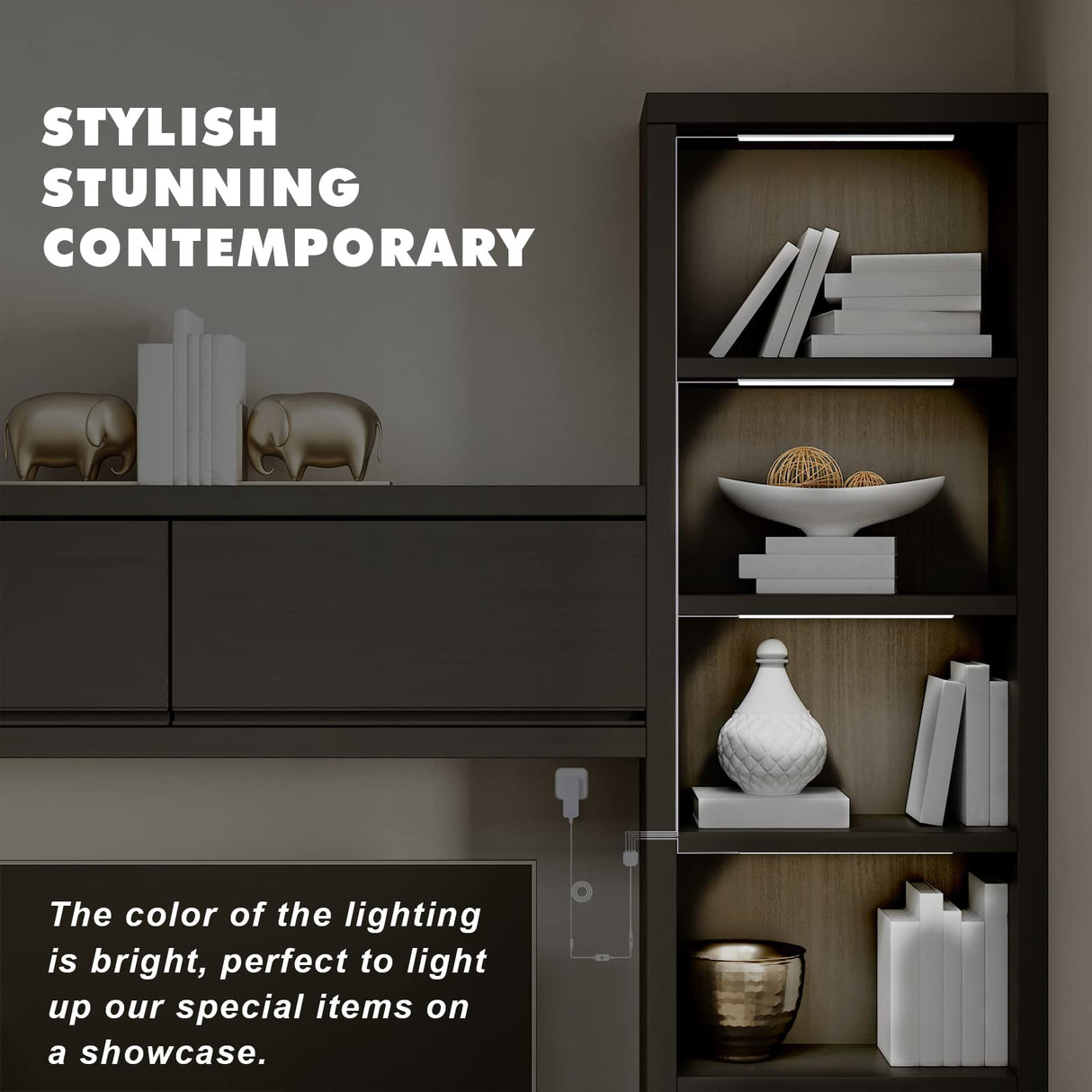 JUSJUBR LED Display Lights Cold White, Strip Light Bars for Display Case with Memory Function, 4x12inch Bookshelf Lighting, LED Cabinet Lights for Shelf Showcase Bookshelf Kitchen Workbench JUSJUBR