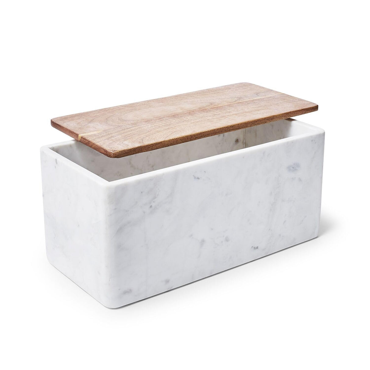 Sur La Table Marble & Acacia Bread Box, White Sur La Table