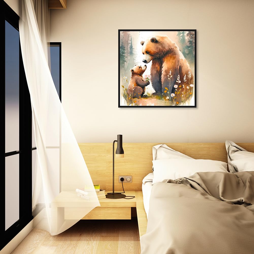 Stalente Diamond Painting Kits for Adults, 5D DIY Diamond Art Kits for Beginners Round Full Drill Diamond Painting for Home Wall Decoration Gift 12×12inch, Brown Bear Stalente