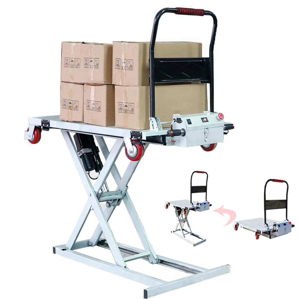 Hydraulic Lifting Platform, Electic Single Scissor Lift Table with 4 Wheels, Hydraulic Lift Table Cart, 300kg Capacity, 38.6" Lifting Height XQZMZSCP