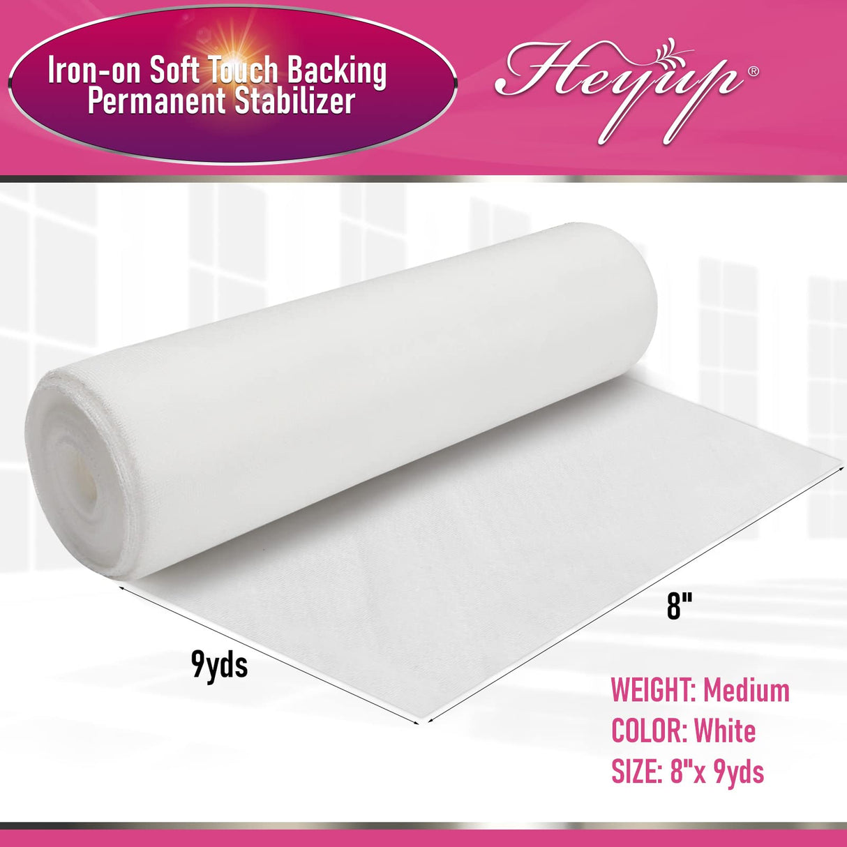 Iron on Embroidery Stitch Cover 8" x 9 Yd Light Weight Stabilizer Prevent Scratchy or Itchy Stitches, Soft Touch Backing for Sensitive Skin, Babies, and Embroidery Garments, 1 Pack HEYUP