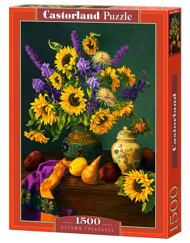 CASTORLAND 1500 Piece Jigsaw Puzzles, Autumn Treasures, Still Nature Puzzle, Sunflowers in a vase, Adult Puzzle, Castorland C-152063-2 Castorland