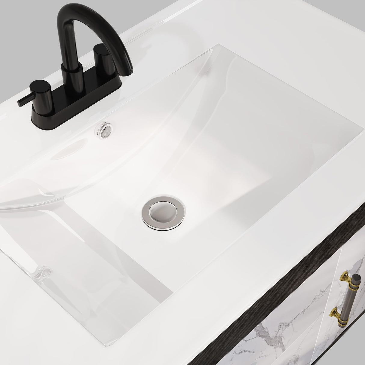 YITAHOME 36 Floating Vanity with Sink, Wall Mounted Bathroom Cabinet Vanity with Soft-Close System Cabinet, Marble Pattern, 2 Drawers & Pre-drilled Three Holes YITAHOME