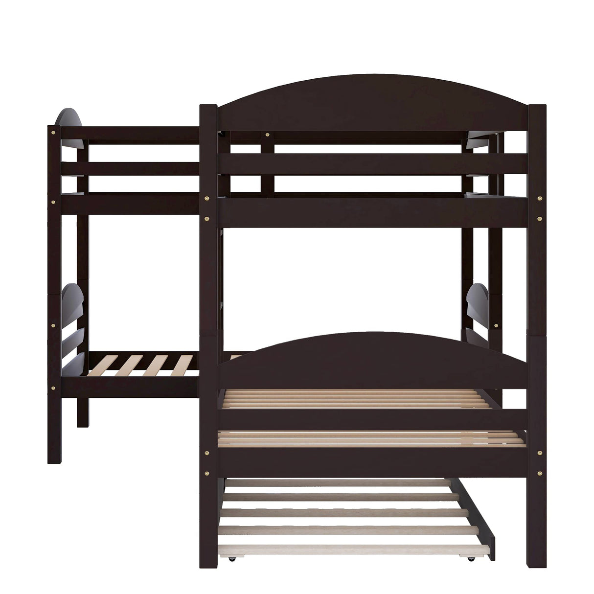 CITYLIGHT Twin-Over-Twin Quad Bunk Beds for 4, L-Shaped Bunk Bed with Trundle, Corner 4 Bunk Beds for Kids, Teens, Espresso CITYLIGHT