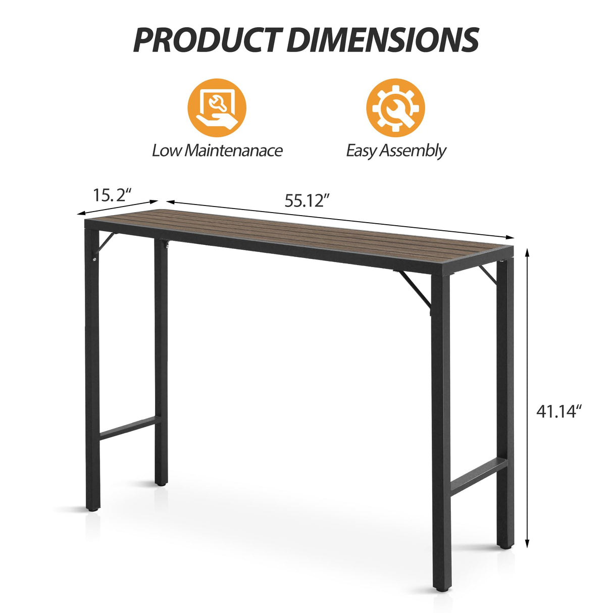 Raysfung Outdoor Bar Table, 55” Patio Bar Height Table, Bar Counter Pub Dining Table with Waterproof Top for Balcony, Garden, Yard, Poolside (Brown) Raysfung