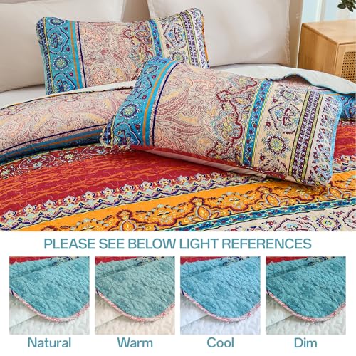 WONGS BEDDING Bohemian Quilt Set Full Size, Boho Striped Pattern Quilts Bedspread Set for All Season, Soft Microfiber Coverlet Bedding Set 78"x90"(3 Pieces, Full) WONGS BEDDING