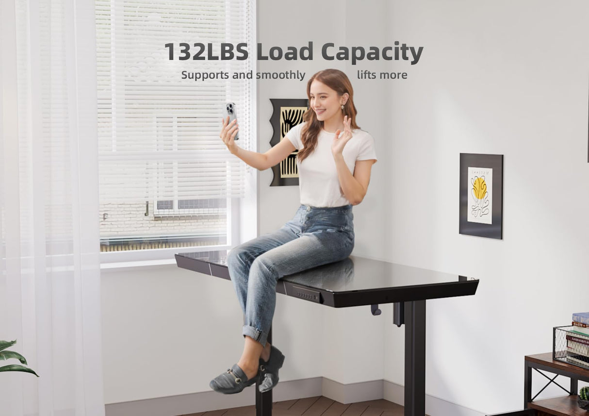 YDN Glass Standing Desk with Drawers, 48 x 24 Inch Electric Stand Up Desk with USB Ports, Adjustable Height Desk for Home Office, Black YDN