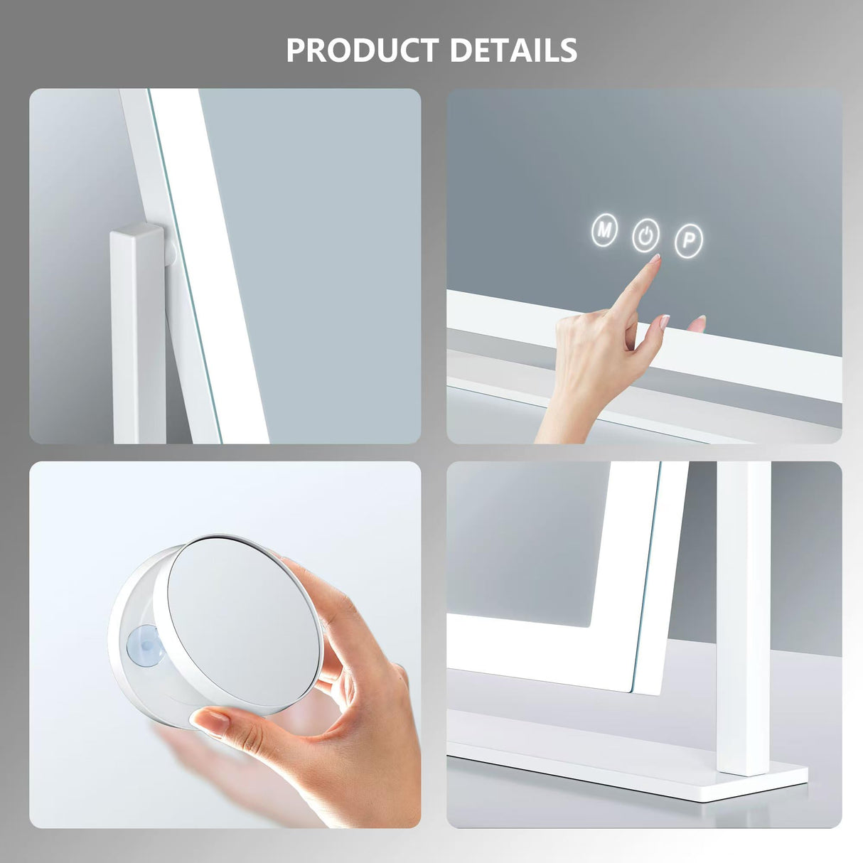 Gvnkvn 15.2" Lighted Makeup Mirror Hollywood Vanity Mirror with Lights, Three Color Modes,Detachable 10X Magnification Mirror, Smart Touch Control, 360°Rotation White Gvnkvn