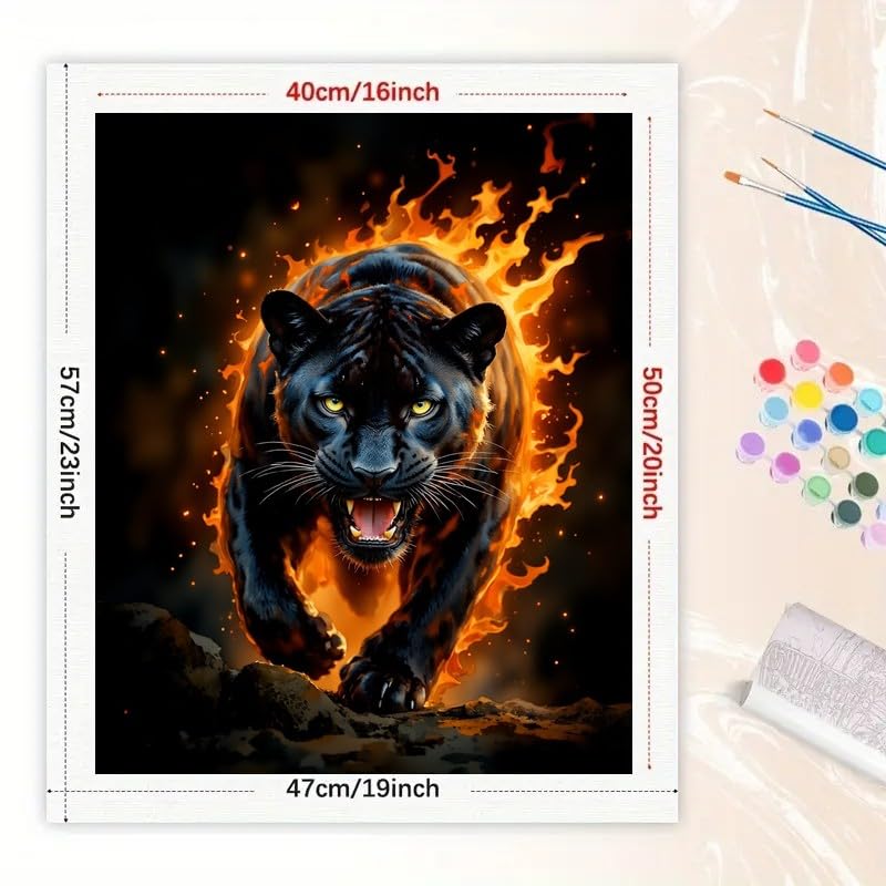 TAOPAOLAB Black Panther Paint by Numbers Kit for Adults - DIY Running Flaming Panther Painting on Canvas 16x20 Inches, Acrylic Paint Set, Suitable for Beginners, Fire Art for Home Decoration or Gifts TAOPAOLAB
