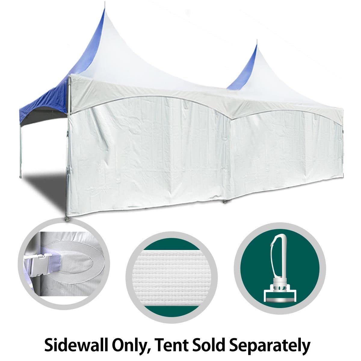 TentandTable 8' x 40' Premium Blockout Solid Sidewall Kit for High Peak Frame for Commercial Outdoor Party & Pop Up Canopy Tents, 16 oz PVC White Vinyl, Single Side Wall, Wall Only, Tent Not Included TentandTable