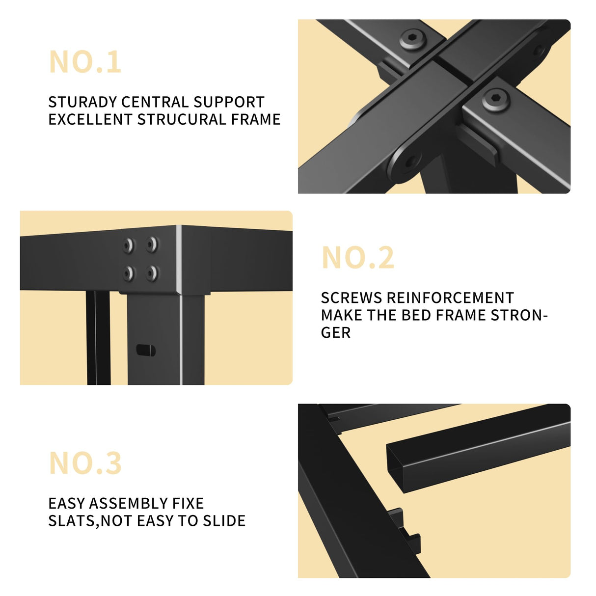 ALDRICH 10 Inch Metal King Size Bed Frame - Double Black Basic Steel Slats Platform, Easy Assembly Heavy Duty Noise Free Bedframes, No Box Spring Needed ALDRICH