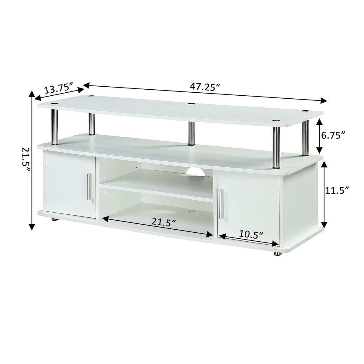 Convenience Concepts Designs2Go Monterey TV Stand with Cabinets and Shelves Home_Furniture_and_Decor, 47.25"L x 15.75"W x 21.25"H, White Convenience Concepts
