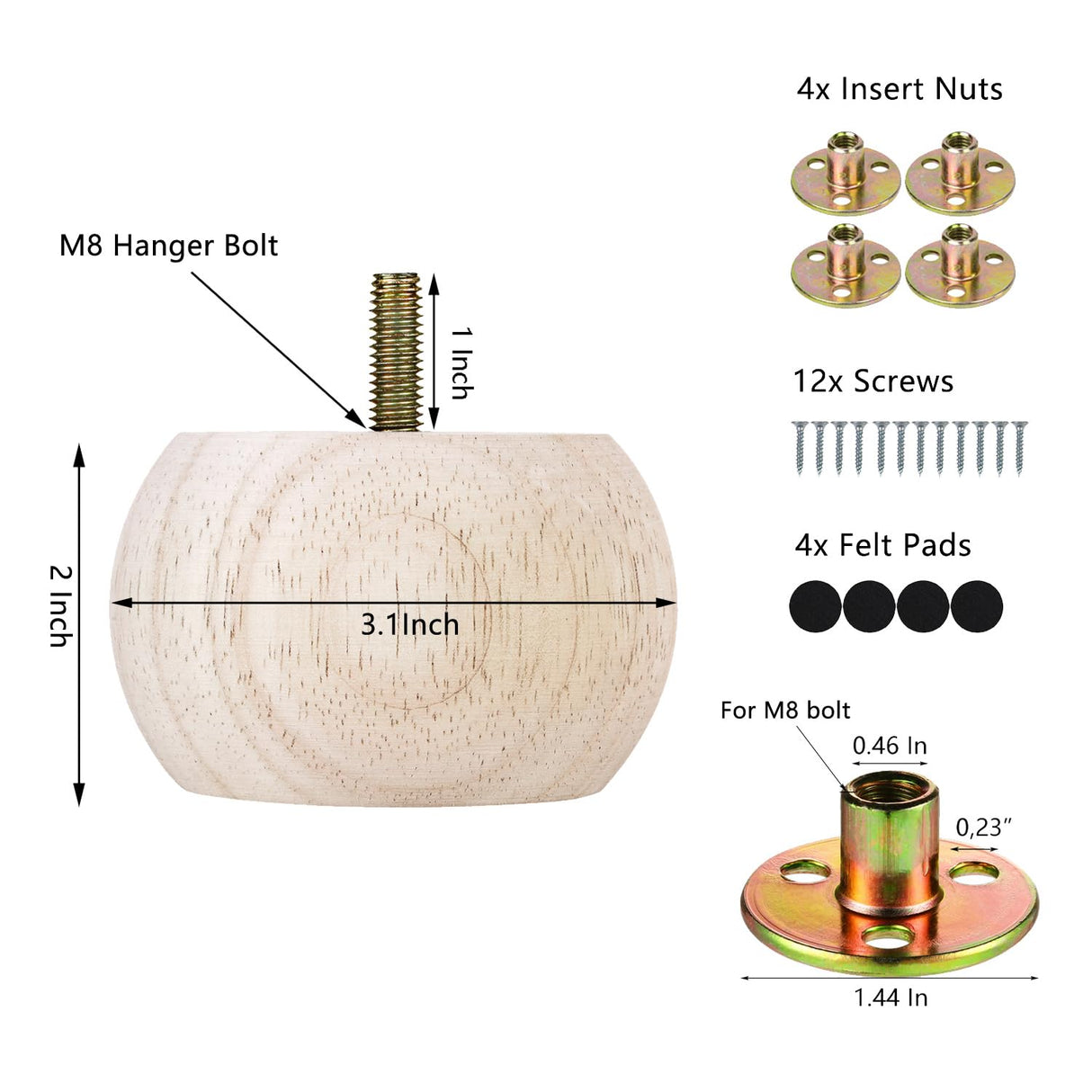 Michanco 2 Inch Bun Feet for Furniture Set of 4 Unfinished DIY Wood Furniture Legs for Couch Sofa Ottoman Michanco