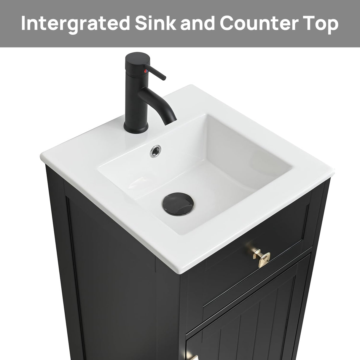 ALBAD 16-Inch Modern Bathroom Vanity with Sink, Compact Bathroom Vanity Set with Storage, Freestanding Small Space Bathroom Cabinet, Single Sink Cabinet with Adjustable Shelf (Black, 16 Inch) ALBAD