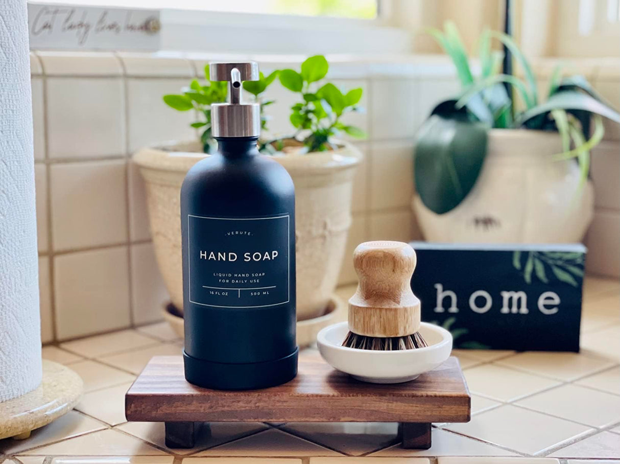 Wood Pedestal Soap Stand, Farmhouse Wood Riser, Soap Dish Holder/Tray Counter Decor for Bathroom Kitchen, Rustic Candle Plant Holder, Display Rectangular Decorative (Antique Walnut) GRID FORTE