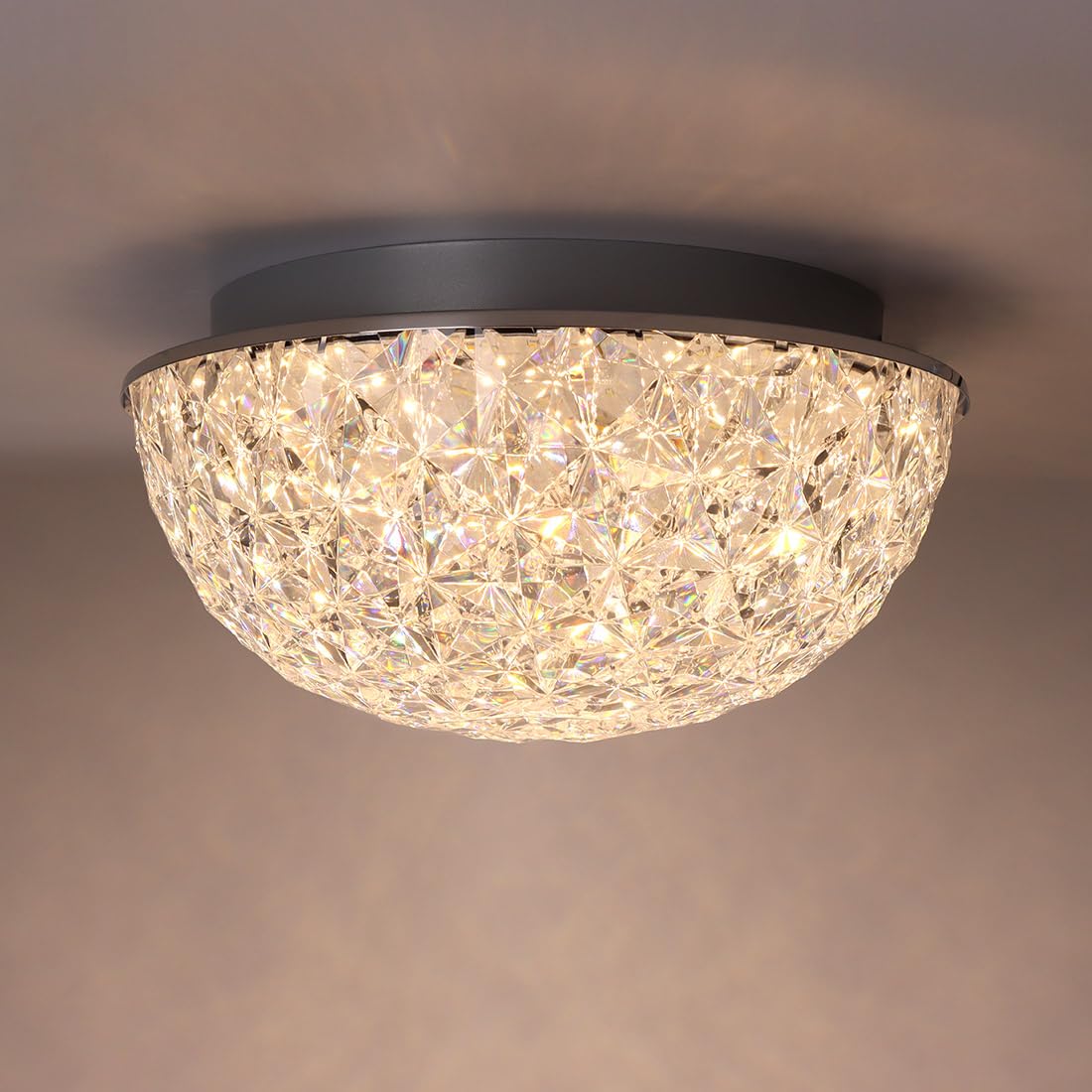 DAKASON LED Ceiling Light Fixture Flush Mount, Crystal Chandelier Modern Ceiling Light for Kitchen, Hallway, Living Room, Foyer, Closet, 12In 15W 1640LM, 3/4/5000K CCT Selectable, Dimmable DAKASON
