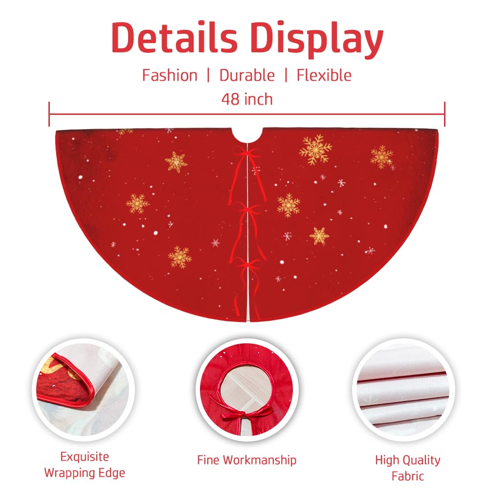 Christmas Tree Skirt Red and Gold Christmas Decorations - Xmas Tree Skirt Mat with Santa Claus Snowflake Pattern for Indoor Outdoor Merry Christmas Holiday Party Decor 48 Inches Rahase
