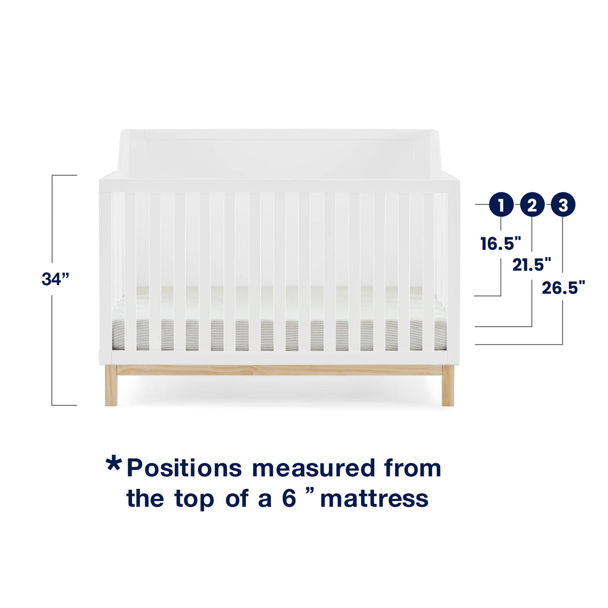 GAP babyGap Oxford 6-in-1 Convertible Crib - Greenguard Gold Certified, Bianca White/Natural Delta Children