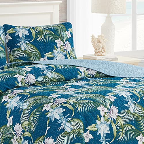 Tommy Bahama - King Quilt Set, Reversible Cotton Bedding with Matching Shams, Medium Weight, Oeko-Tex Certified (Southern Breeze Dark Blue) Tommy Bahama
