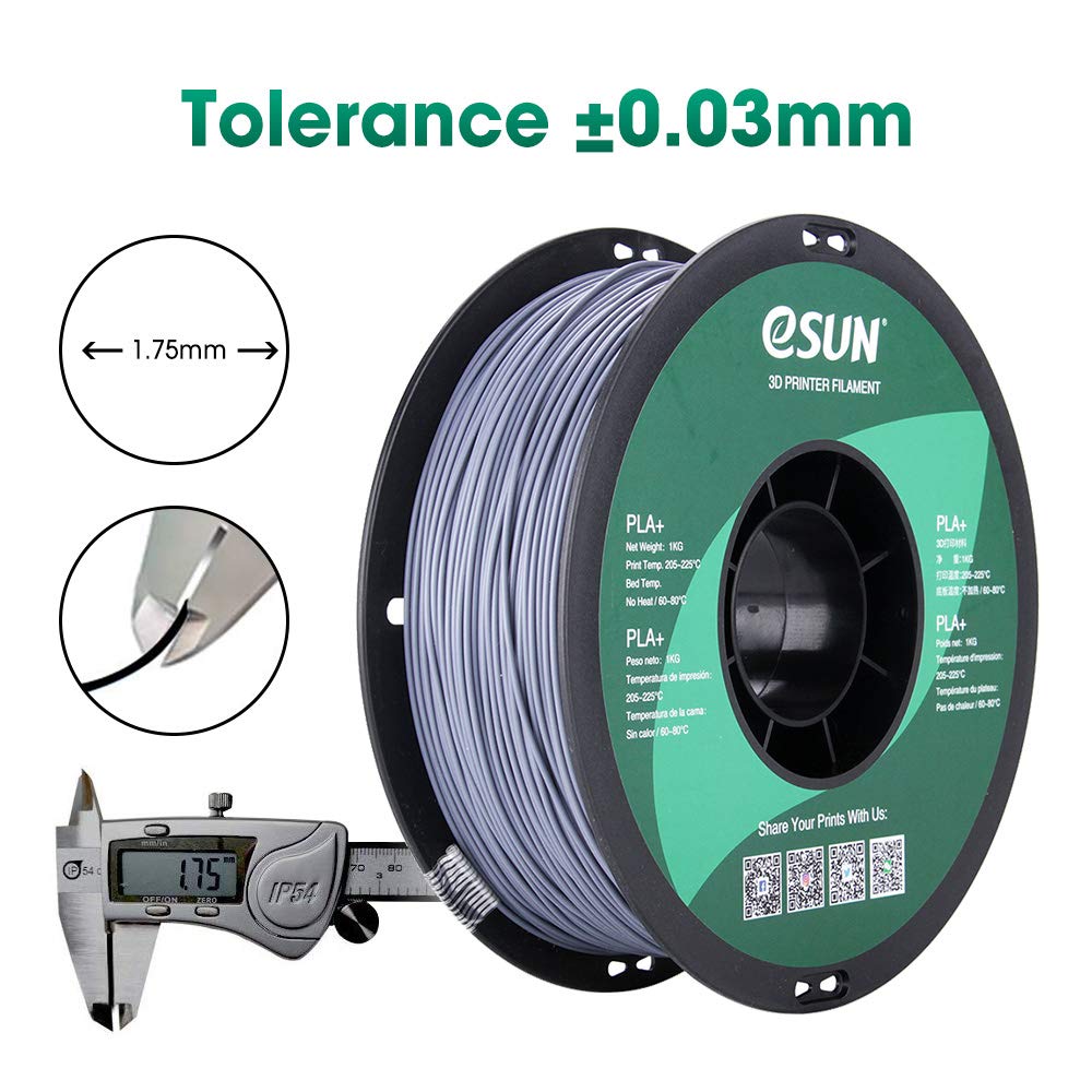 eSUN PLA PRO (PLA+) 3D Printer Filament, Dimensional Accuracy +/- 0.03 mm, 1kg, Plastic Spool, 1.75mm, Gray eSUN