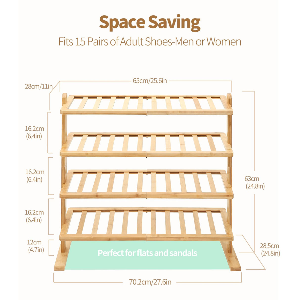 Varhomax Bamboo Shoe Rack 4 Tier, Thick Wooden Free Standing Shoe Shelf Organizer for Closet and Entryway, Sturdy & Versatile Holder for Small Spaces Varhomax
