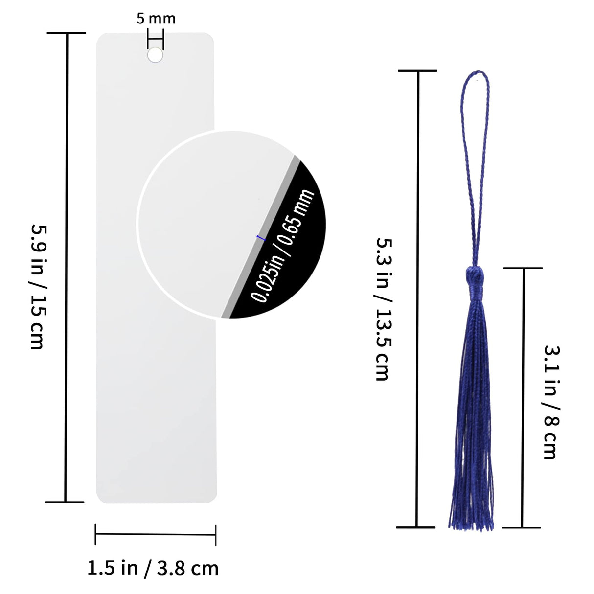 30 Pcs Sublimation Bookmark Blank 5.9"X1.5" X0.65mm Heat Transfer Aluminum Metal Bookmarks Bulk DIY Bookmarks with Hole and Colorful Tassels for Crafts,Personalized Tassels Blank Bookmarks GEKIXUTP