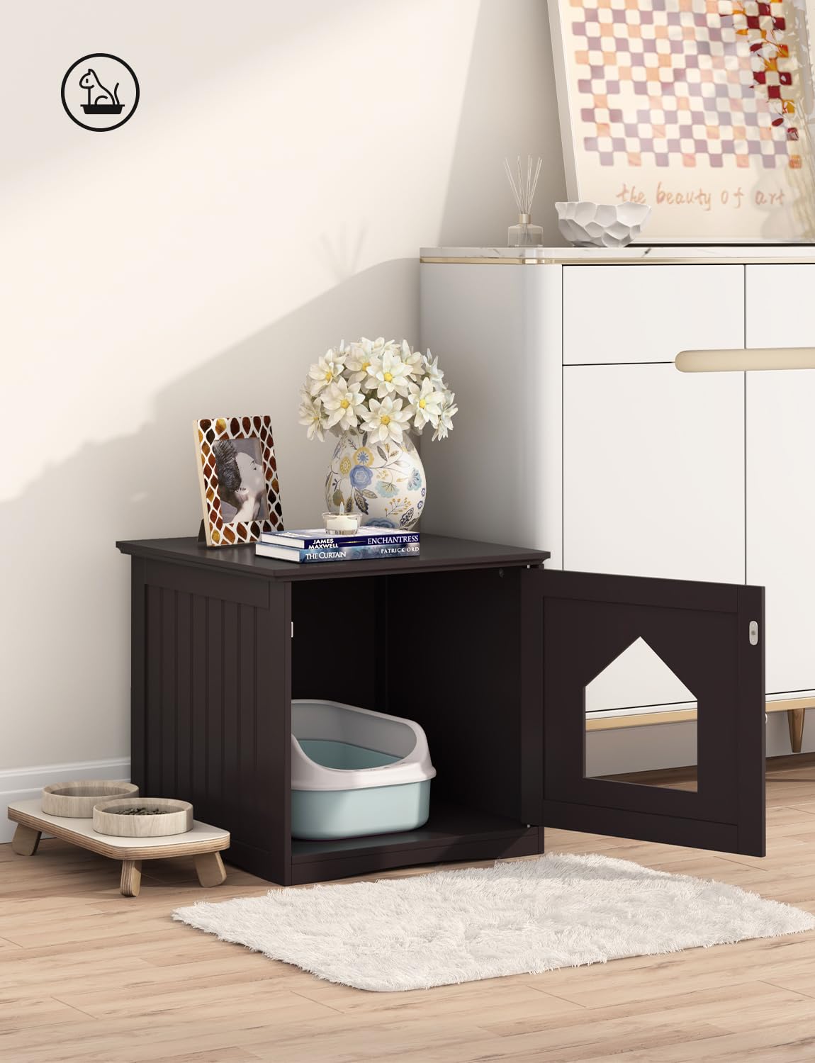 HAPPAWS Cat Litter Box Enclosure Furniture, Modern Hidden Cat Litter Box Enclosure, Sturdy Wooden Night Stand & Cat House Side Table, Easy Assembly, Fit Most of Litter Box, Coffee HAPPAWS