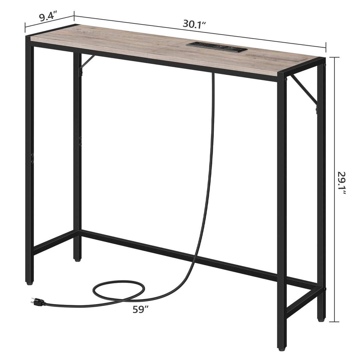 MAHANCRIS Console Table with Power Station, 30.1” Entryway Table, Behind Sofa Table, Industrial Style, Outlets and USB Ports, Sturdy, for Living Room, Entryway, Foyer, Corridor, Greige CTHG76E01 MAHANCRIS