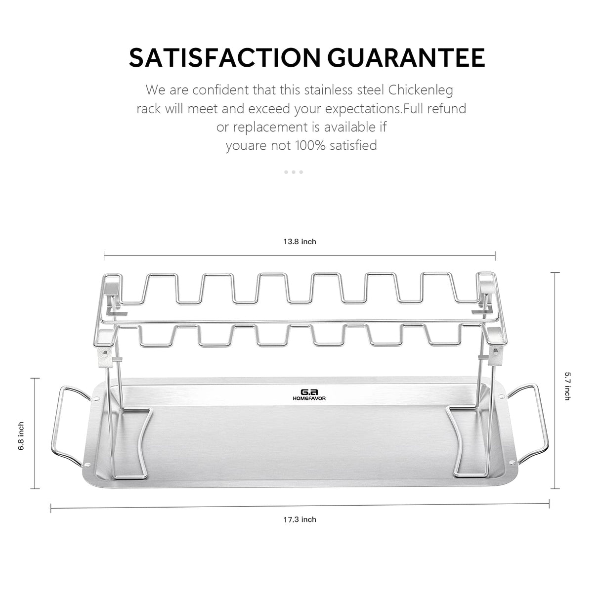 G.a HOMEFAVOR Chicken Leg Wing Rack 14 Slots Stainless Steel Metal Roaster Stand with Drip Tray for Smoker Grill or Oven, Dishwasher Safe, Non-Stick, Great for BBQ, Picnic G.a HOMEFAVOR