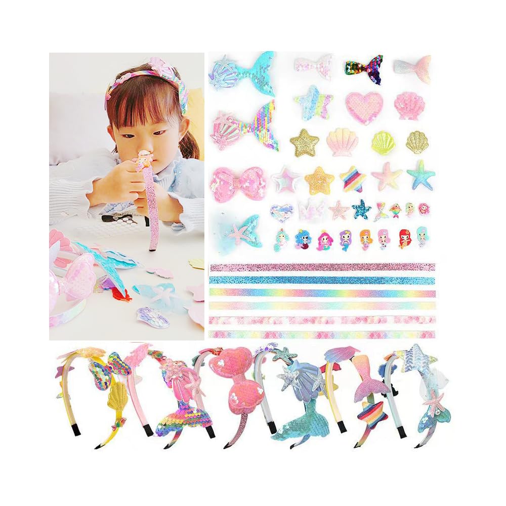 DIY Headband Making Kit for Girls Ages 5-12 | Create Your Own Hair Accessories with 6 Hair Bands 36 Accessories for Birthday Gift Creative Activity DIY Arts and Crafts Gifts Generic