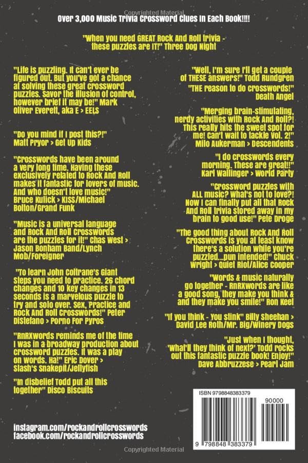 "Rock And Roll Crosswords Vol. 1 (B&W Pics): "100% Music!! Rock On!!" Will Shortz > NYTimes Crossword Puzzle Editor "The Definitive Rock Trivia" WoodArtSupply