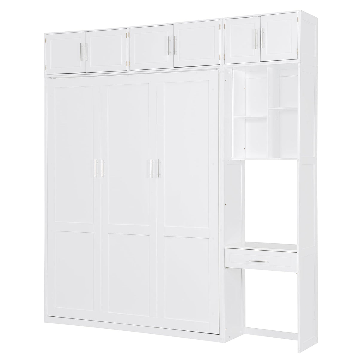 Harper & Bright Designs Queen Size Wall Murphy Bed with Desk, Wooden Queen Size Wall Bed with Storage Top Cabinet and Storage Shelves, White Harper & Bright Designs