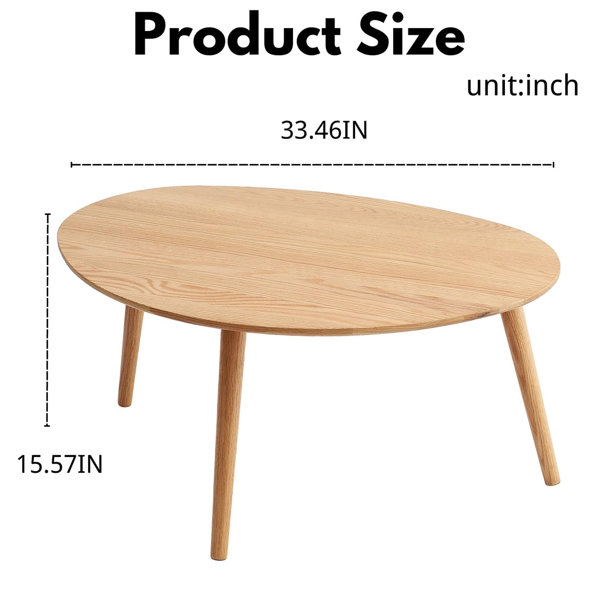 Vadisun Small Oval Coffee Table, Mid Century Modern Coffee Table for Living Room, 100% Solid Oak Wood Side Table, Minimalist Display Center Table (, 33.46''x22.83''x15.74'') Vadisun