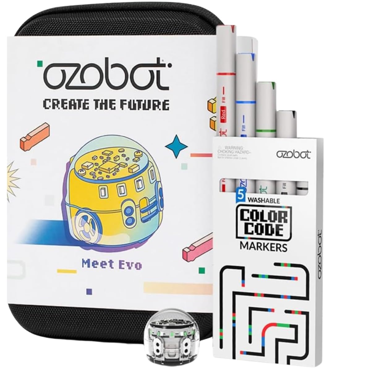 Ozobot Evo Entry Kit: Interactive Coding Robot, Kids Ages 5+, Includes Color Code Markers, Charging Cable, Zip Case, Access to 700+ STEM Lessons - Educators & Parents, No Coding Experience Required Ozobot
