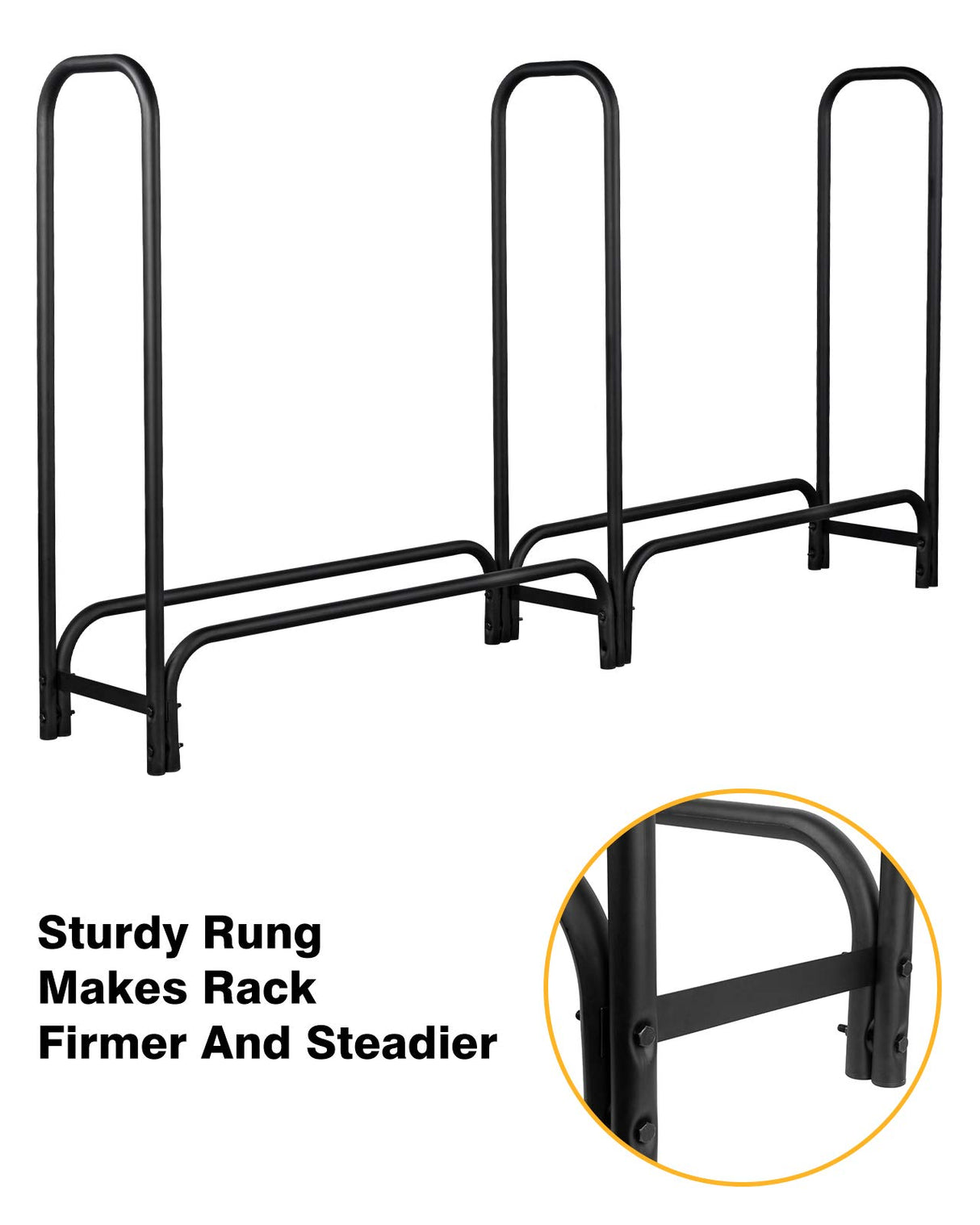 GASPRO 8FT Firewood Rack Outdoor with Cover, Adds Sturdy Middle Upright, Heavy Duty Steel Log Rack Wood Holder, Easy to Assemble GASPRO