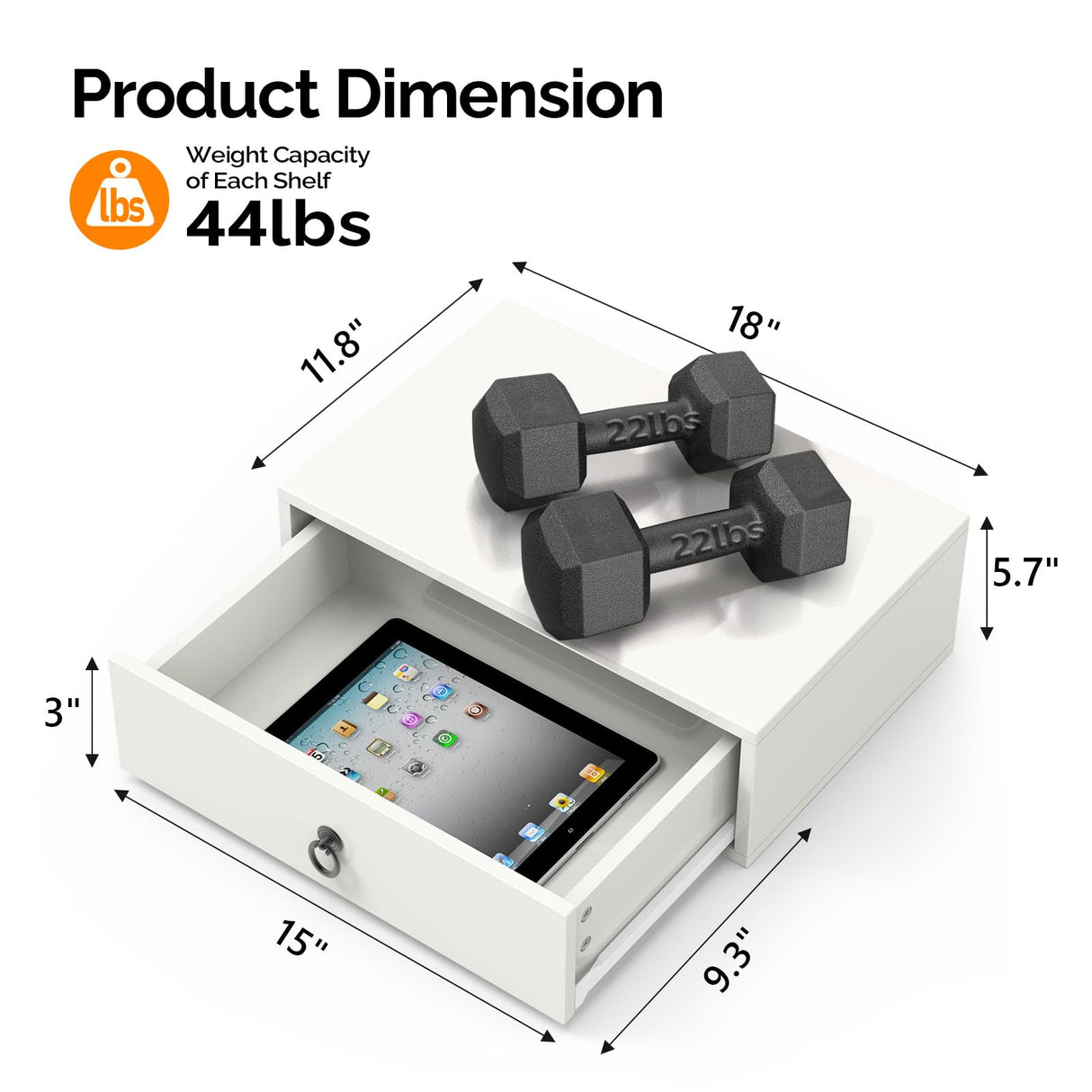 VINGLI Floating Nightstand with Drawer, Wood Floating Bedside Table, Wall Mounted Nightstand, Hanging Nightstand White for Bedroom, Floating Wood Night Stand/Side Table VINGLI