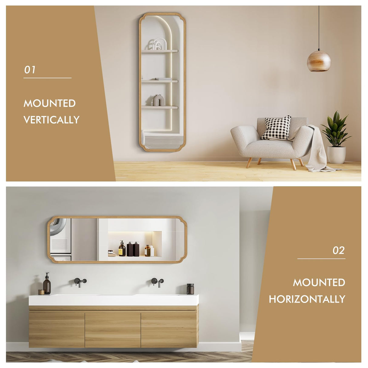 WallBeyond Full Length Mirror Wall Mounted 65"x22", Rustic Wooden Frame Floor Mirror, Large Full Body Mirror for Bedroom, Leaning or Hanging Against Wall (Naturl Solid Wood) WallBeyond