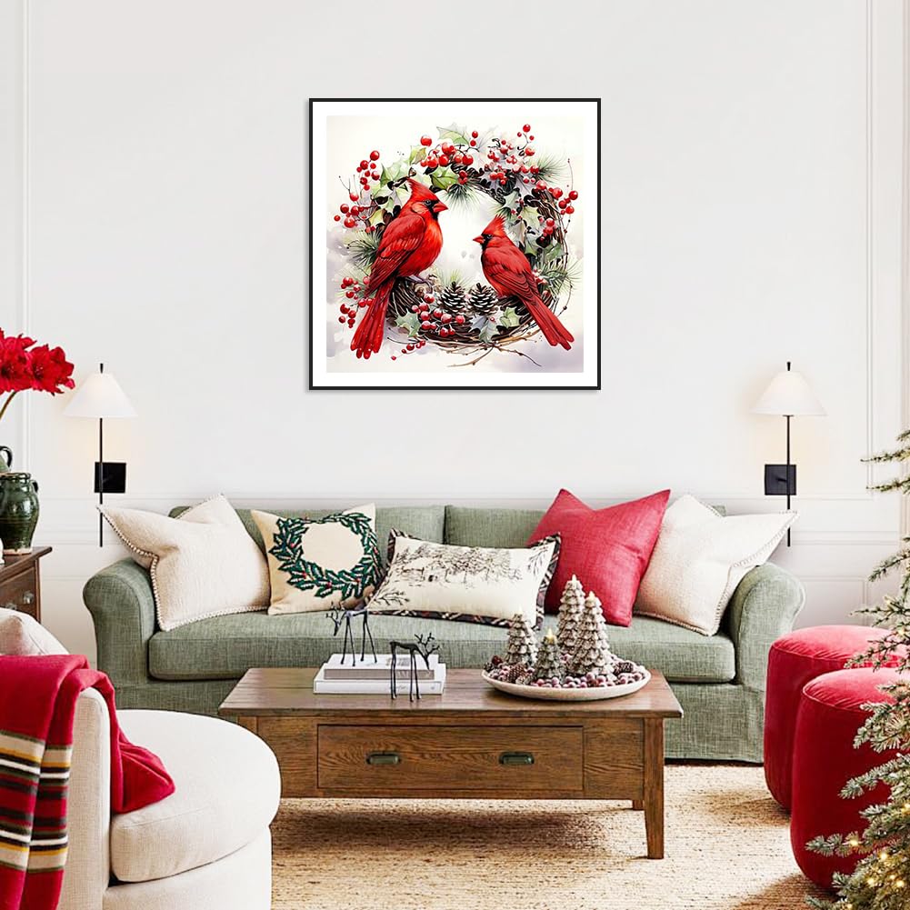 SJUTOUCI Cardinal Diamond Painting Kits for Adults, Diamond Art Kits for Beginners, 5D DIY Diamond Dot Art, Full Drill Gem Craft for Home Decor 12x12 inch, Christmas SJUTOUCI